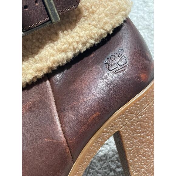 Timberland Ortholite Faux Shearling Leather Heeled Boots Womens Size 7.5 Brown - Picture 9 of 14